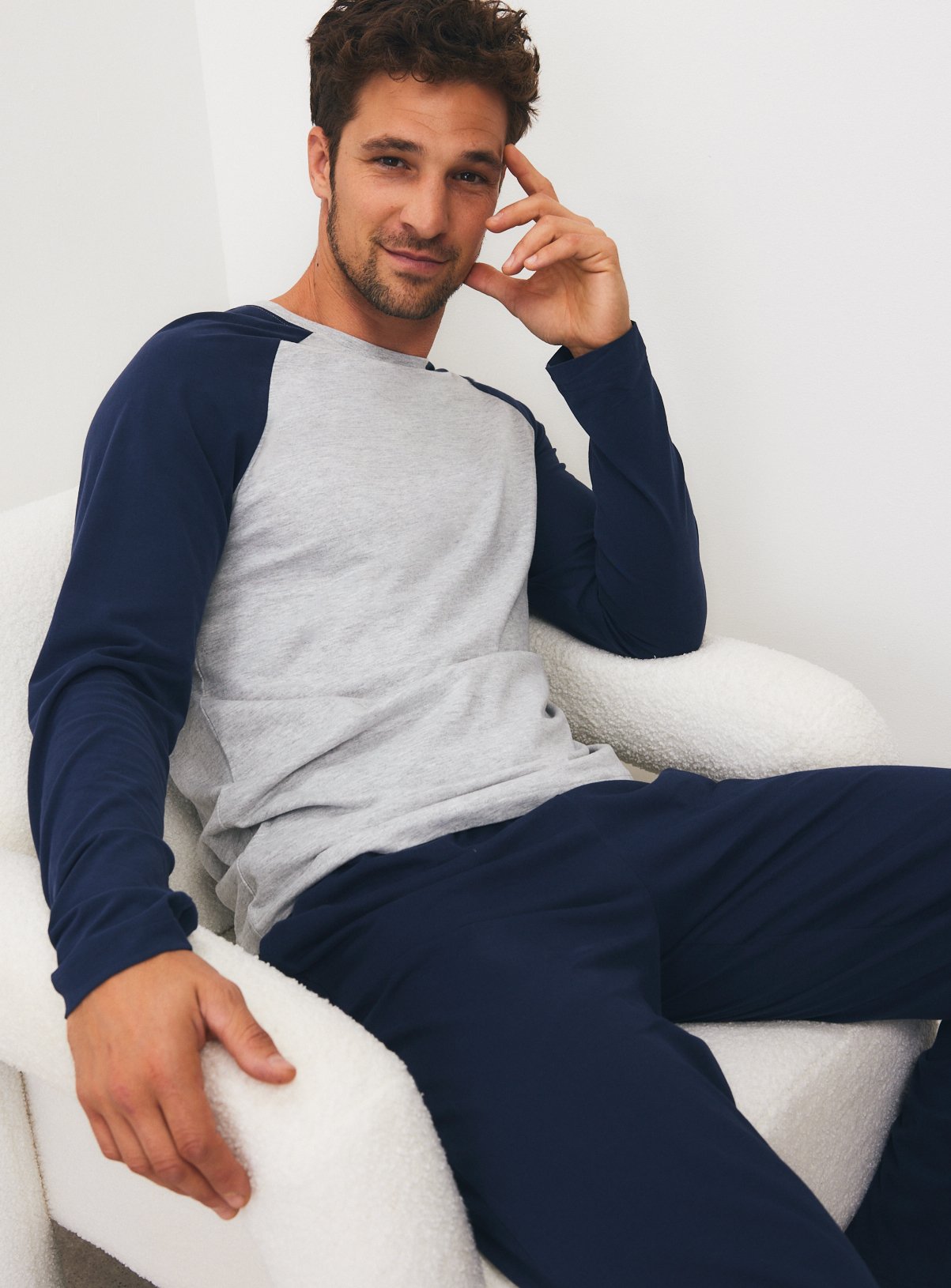 Grey & Navy Cotton Rich Pyjama Set 