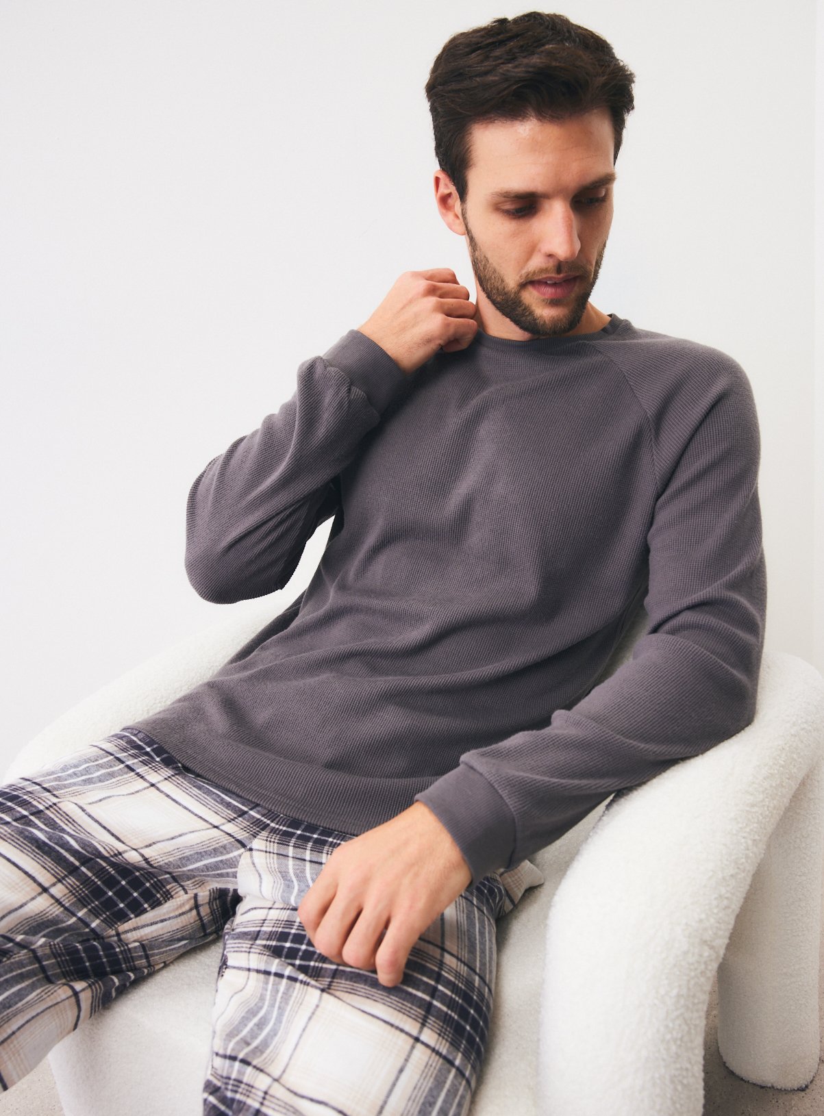 Waffle Top & Check Bottom Pyjama Set 