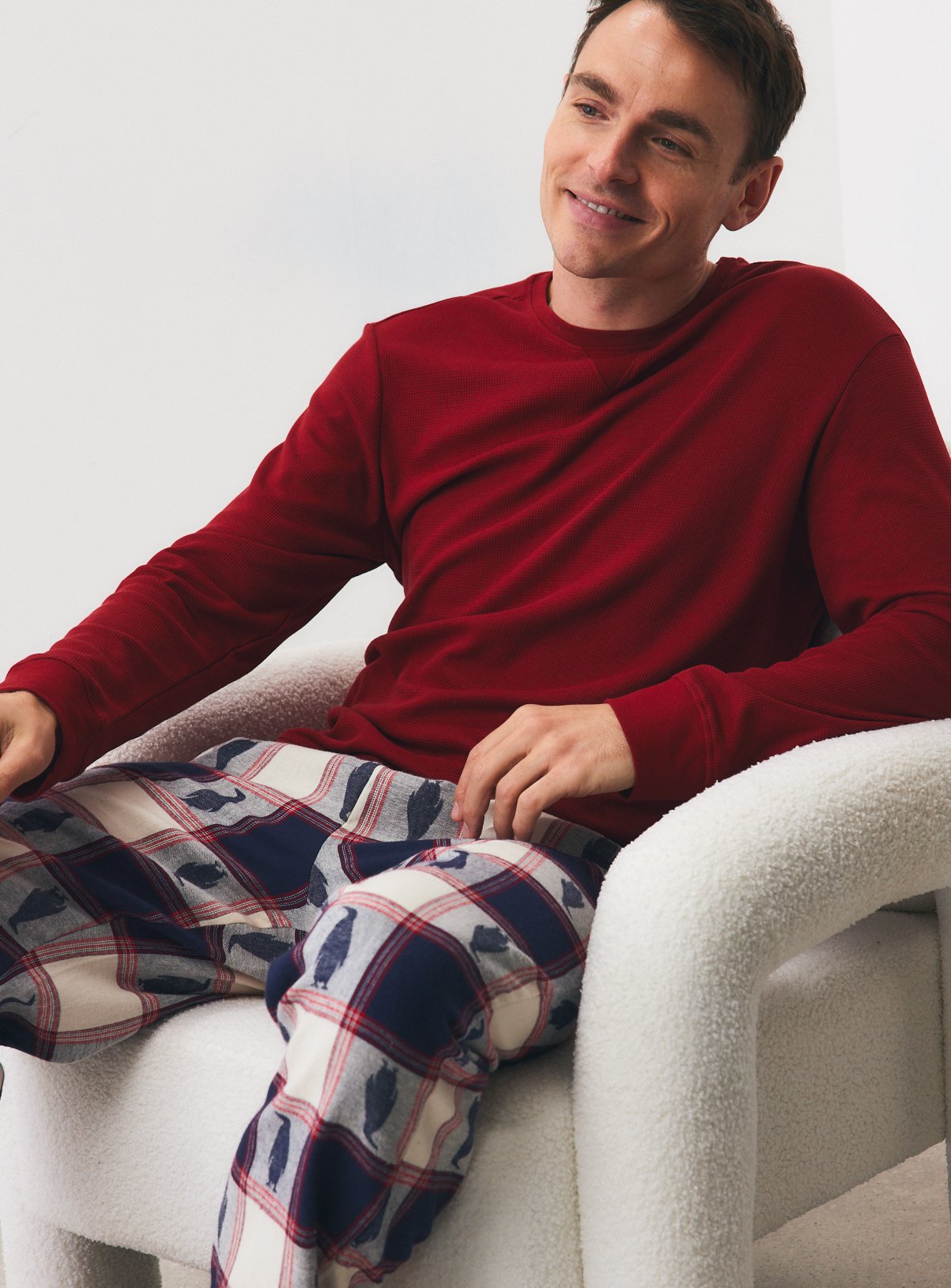 Penguin Check Waffle Pyjama Set 