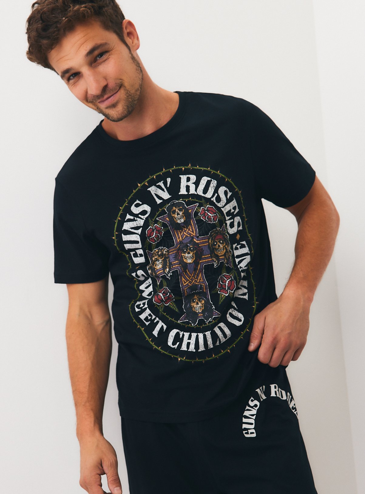 Guns N' Roses Graphic Print Jersey Pyjamas 