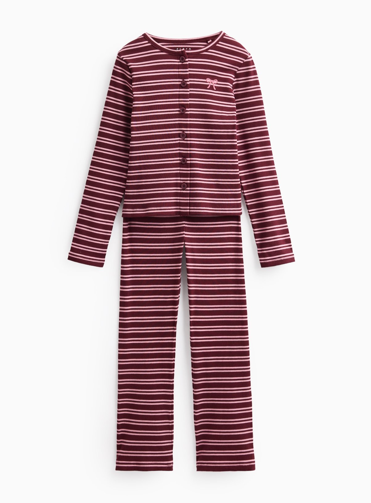 Pink Striped Buttoned Rib Pyjama Set 