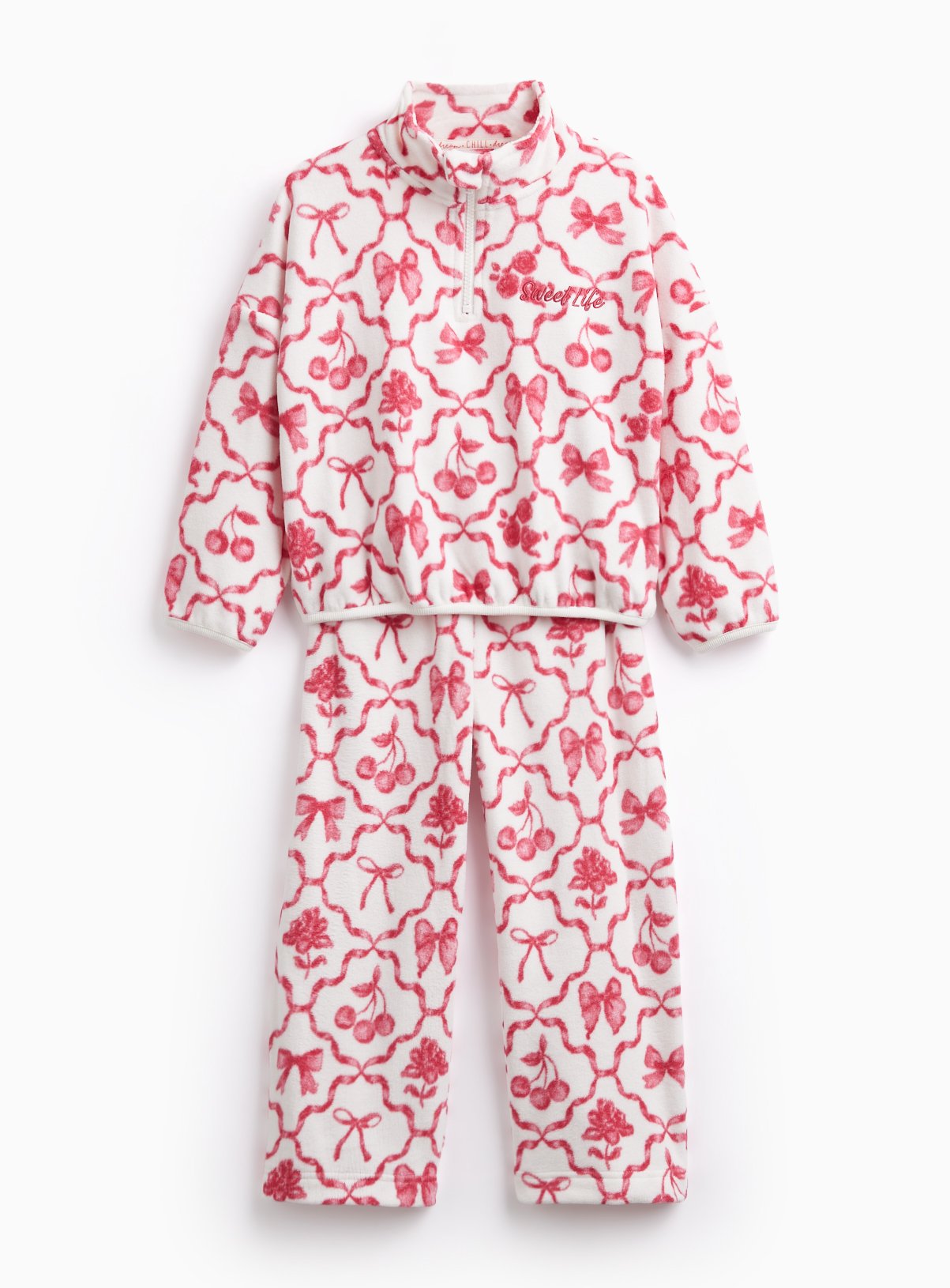 Polar Fleece Bow Print Cosy Pyjama Set 