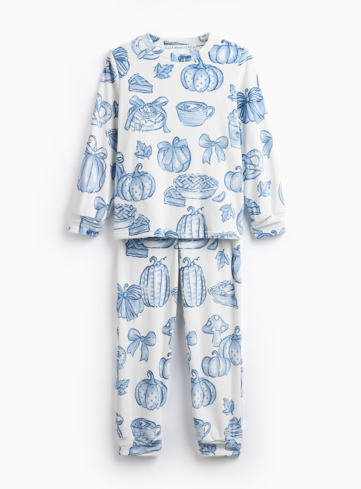 Blue Autumn Print Slinky Pyjama Set 