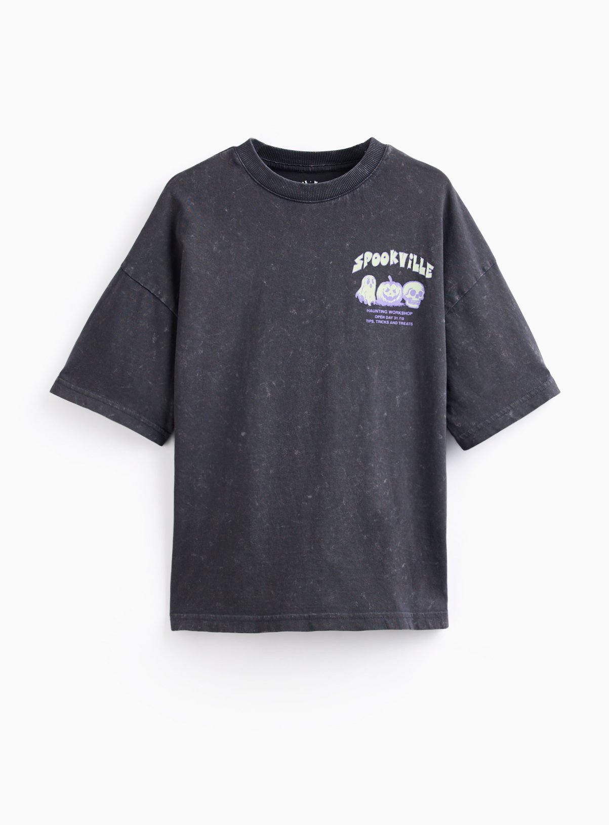 Grey Spookyville Graphic Acid Wash T-Shirt 6 years