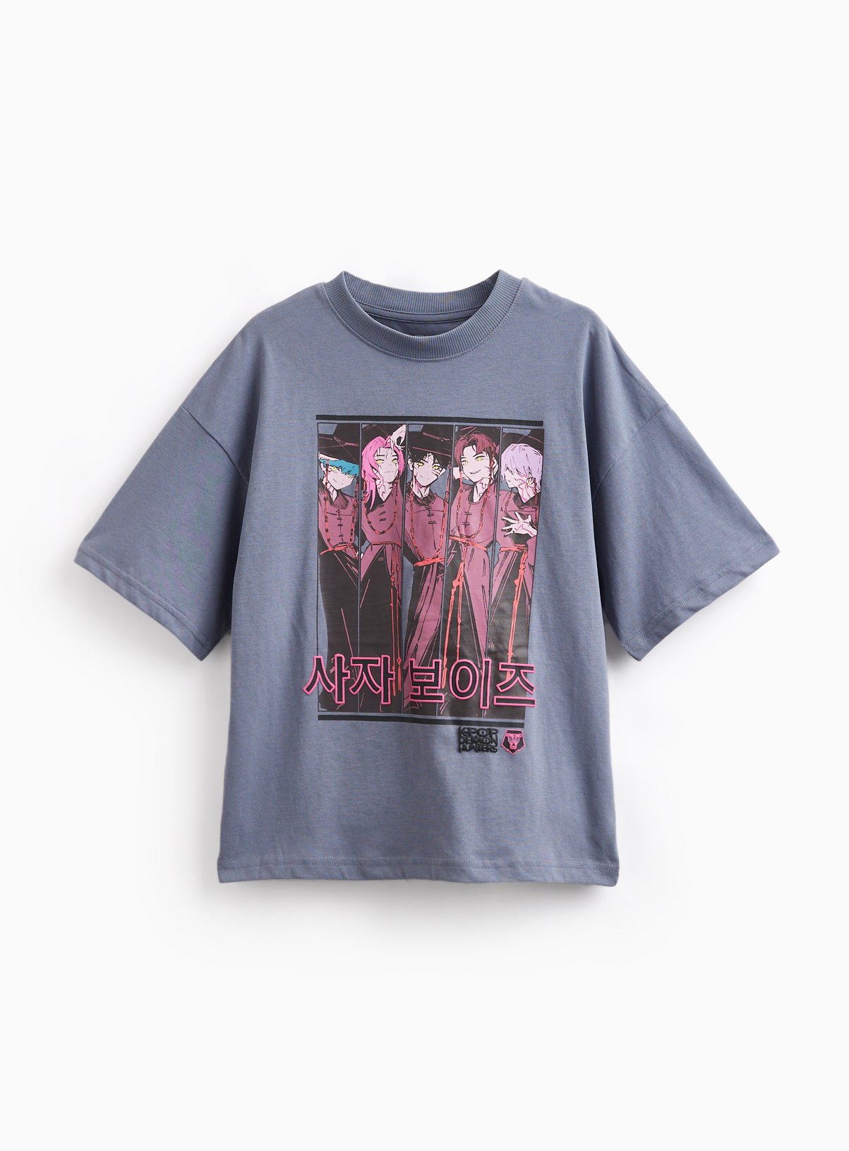 Blue K Pop City Life Character Print T-Shirt 