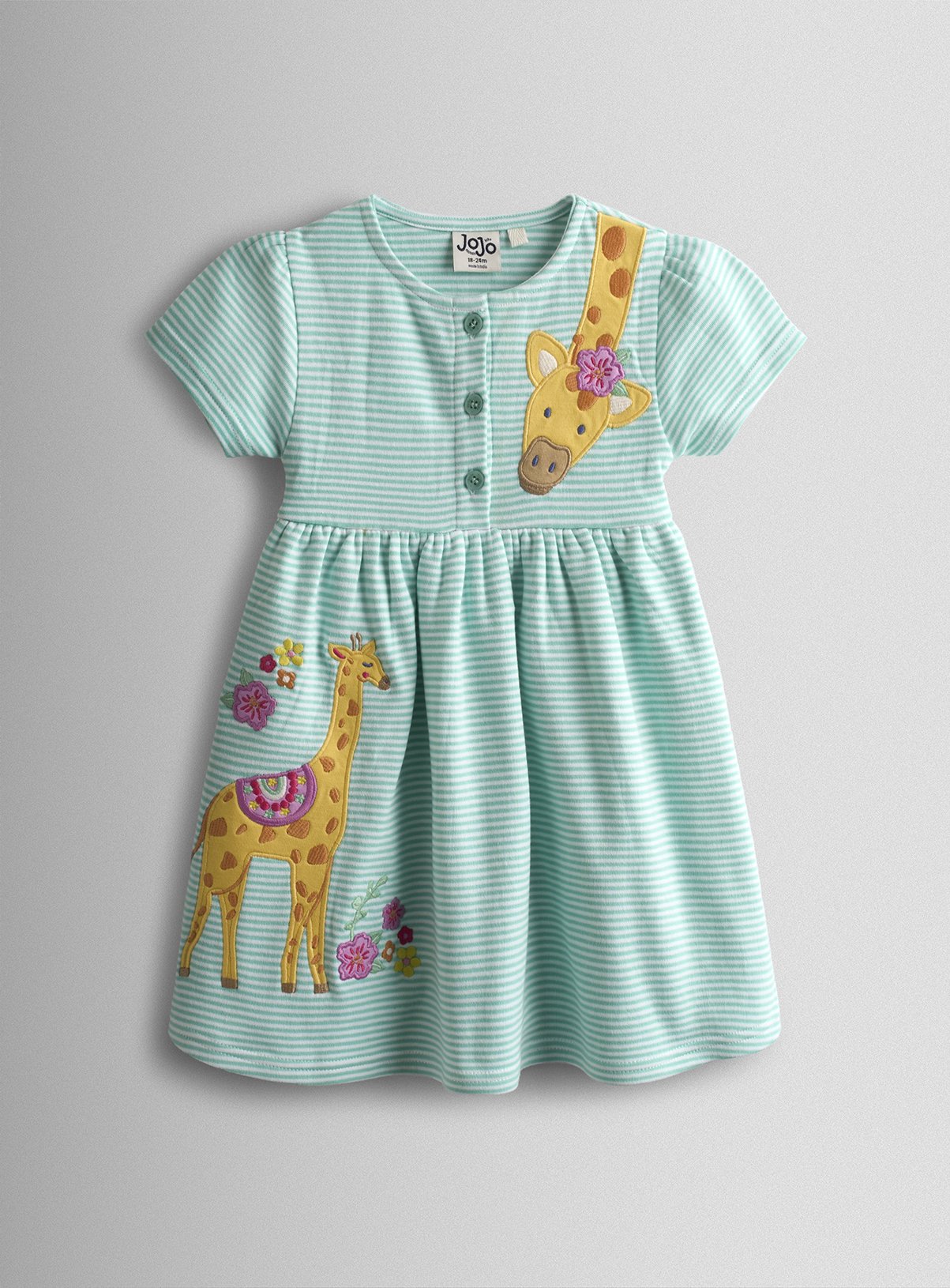 JOJO MAMAN BÉBÉ Giraffe Applique Stripe Button Front Dress 12-18 months