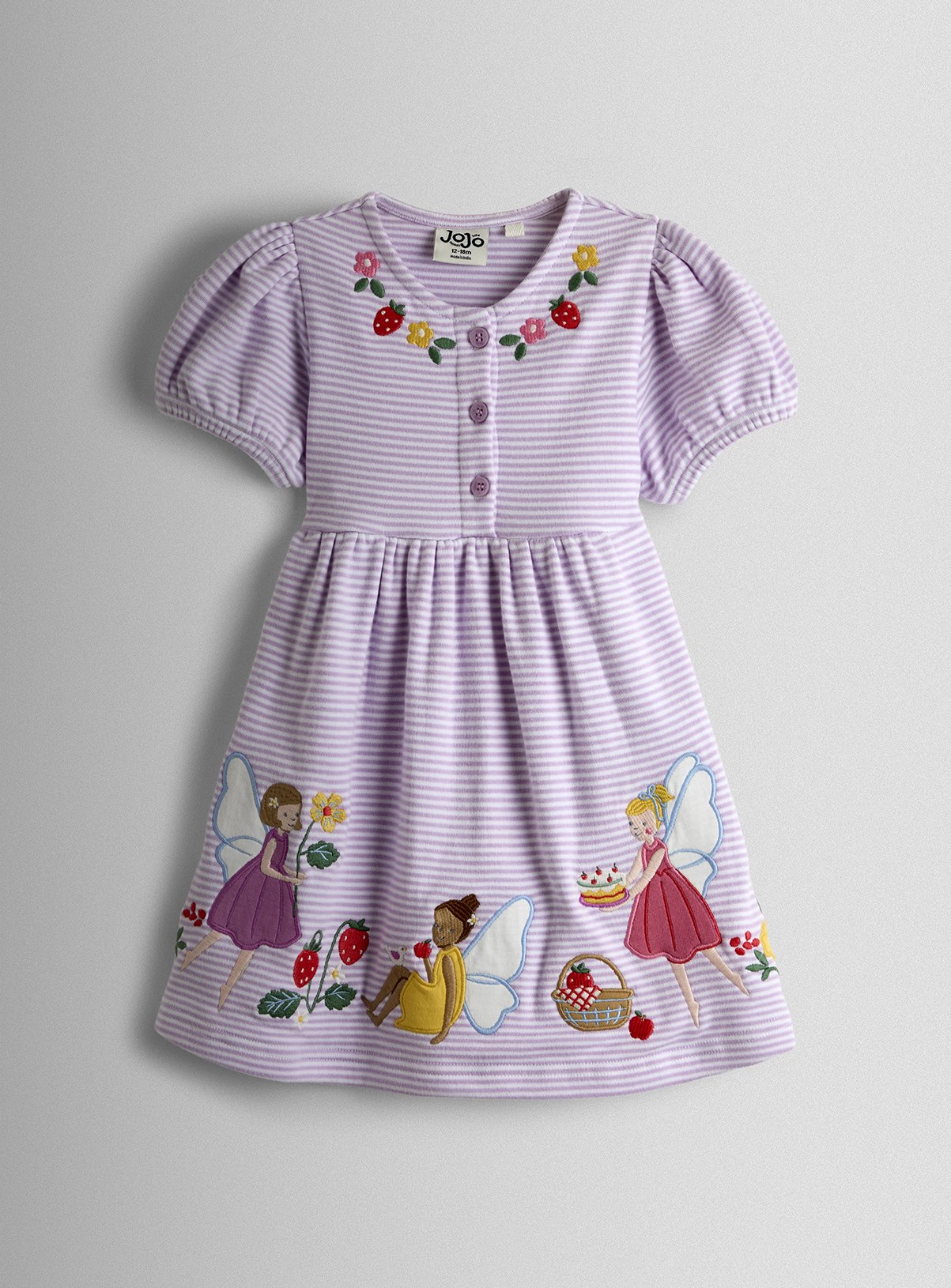 JOJO MAMAN BÉBÉ Fairy Picnic Applique Stripe Button Front Dress 