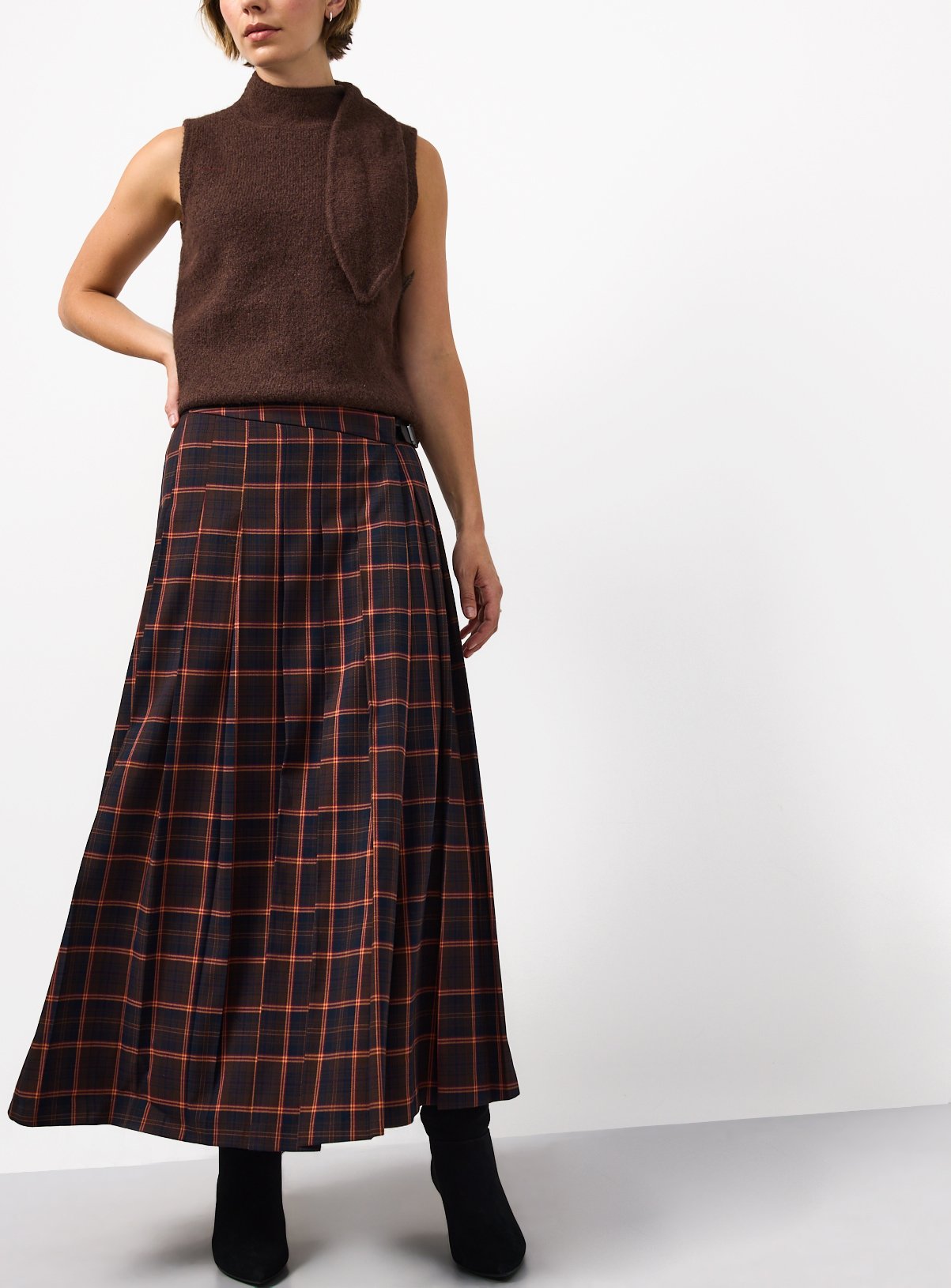 Orange & Black Tartan Check Skirt 