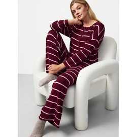 Burgundy & Pink Stripe Wide Leg Co-ord Pyjama Bottoms