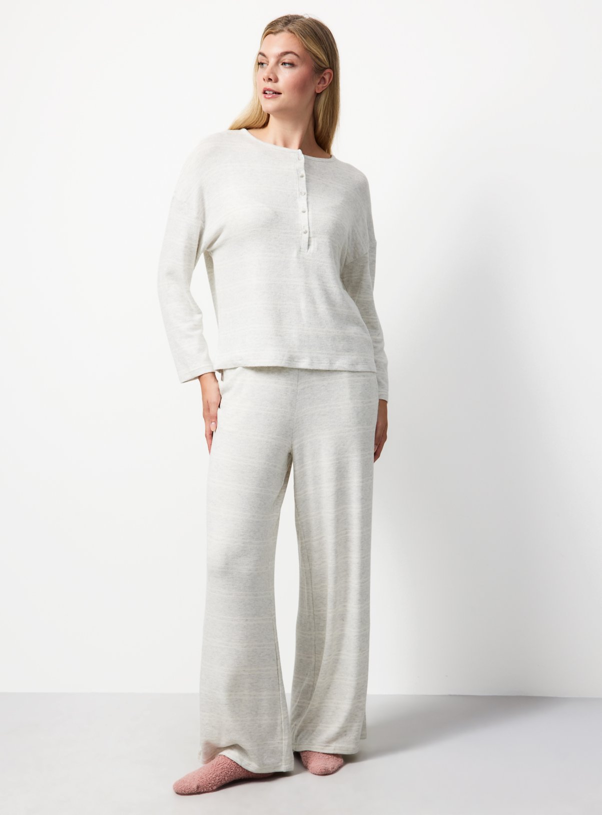 Grey & White Stripe Wide Leg Co-ord Pyjama Bottoms 