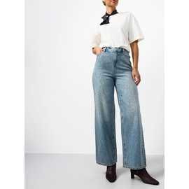 Mid-Wash Swirl Leg Wide Leg Jeans