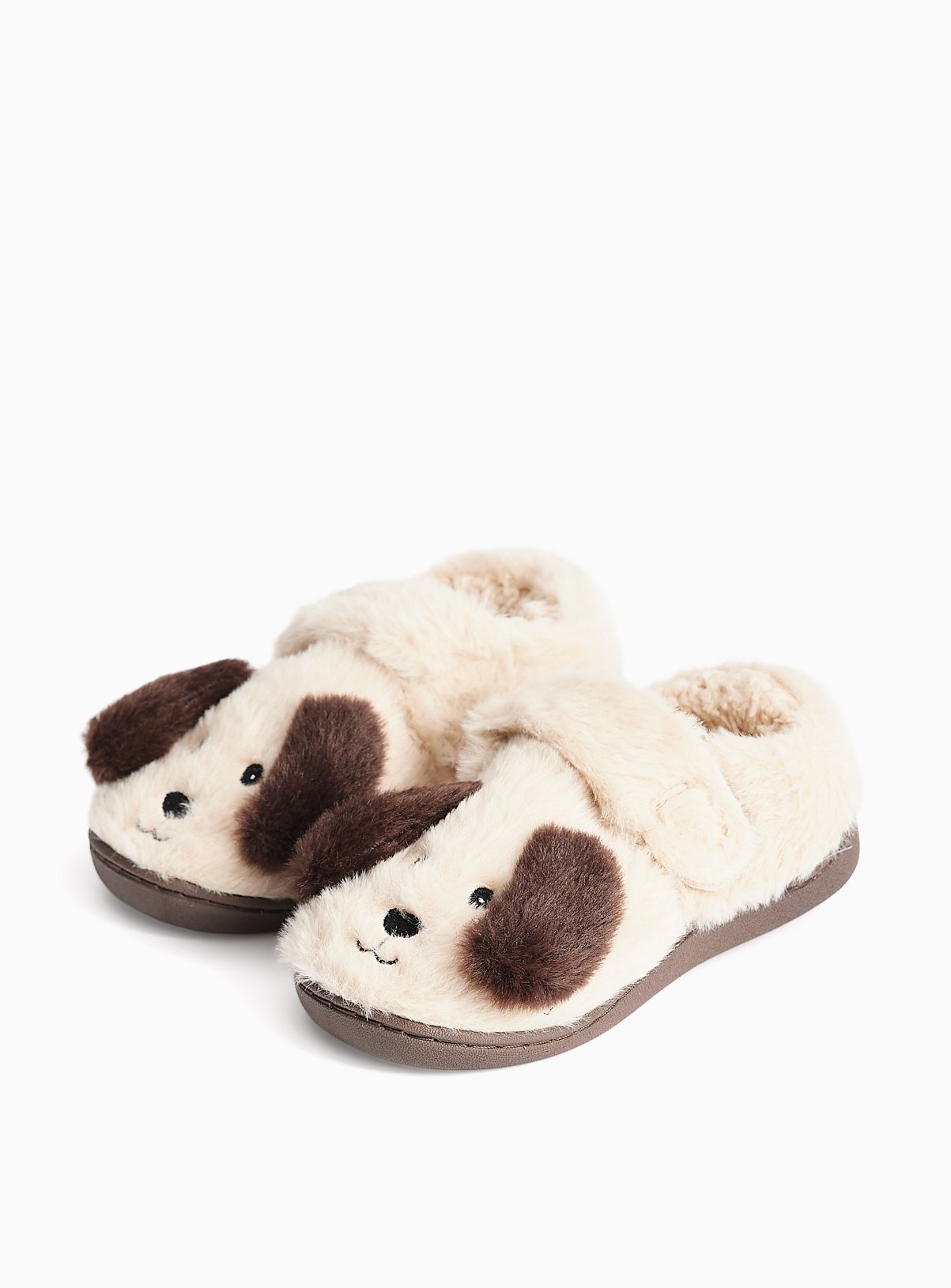 Cream Fluffy Dog Cupsole Slippers 
