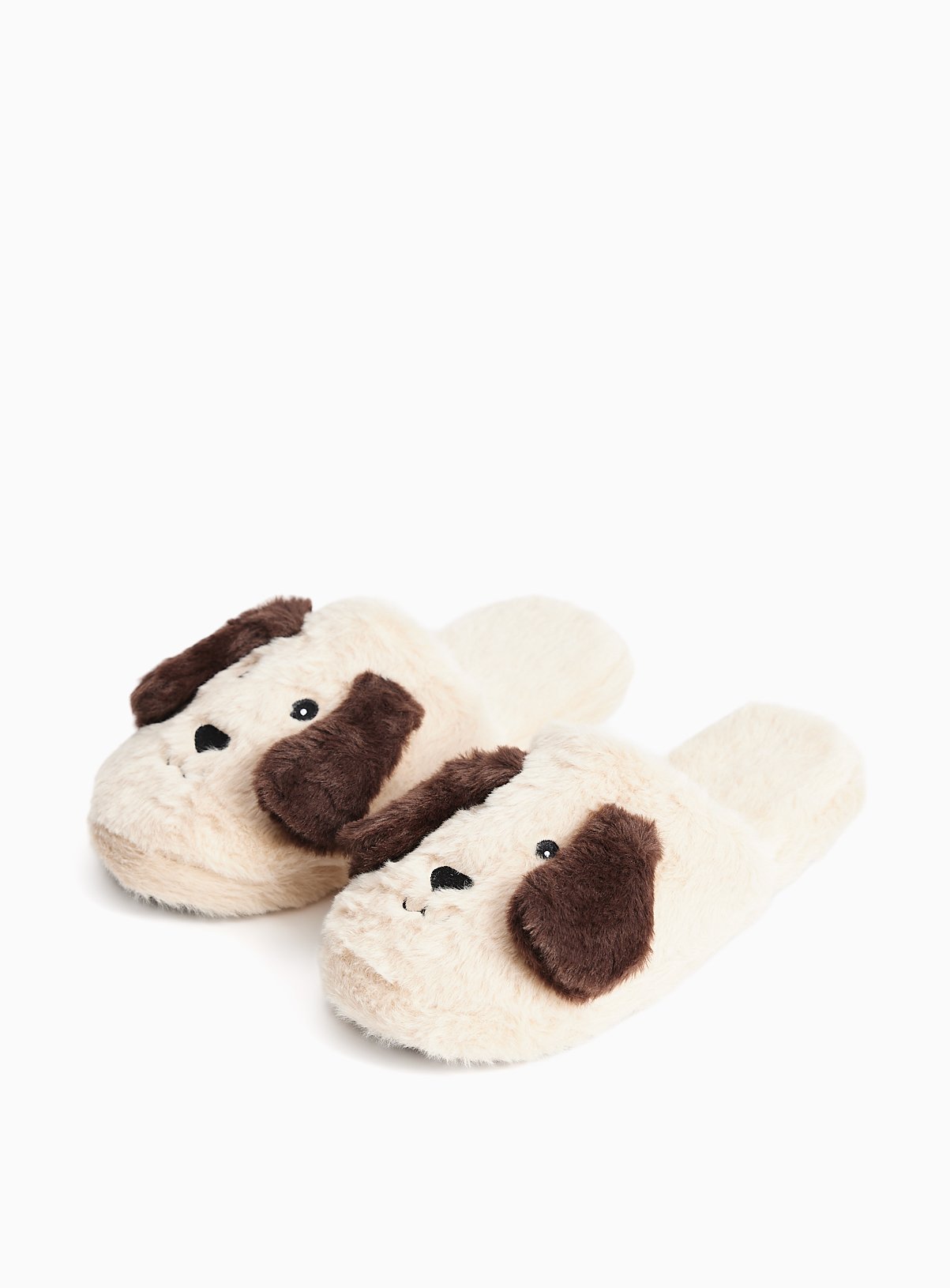 Cream Fluffy Dog Mule Slippers 