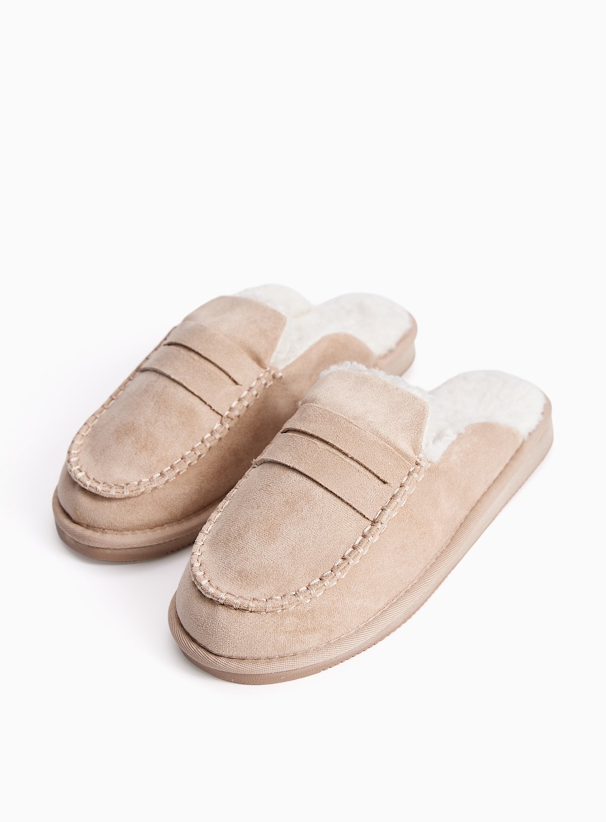 Microfibre Apron Stitch Detail Mule Slippers 