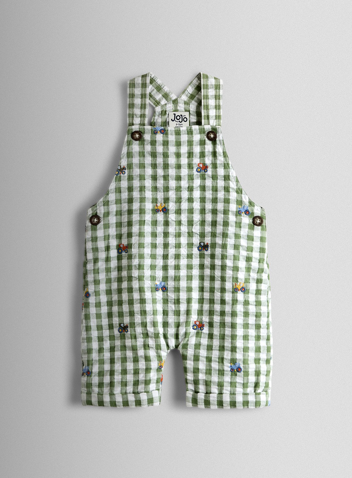 JOJO MAMAN BÉBÉ Tractor Embroidered Gingham Dungarees 