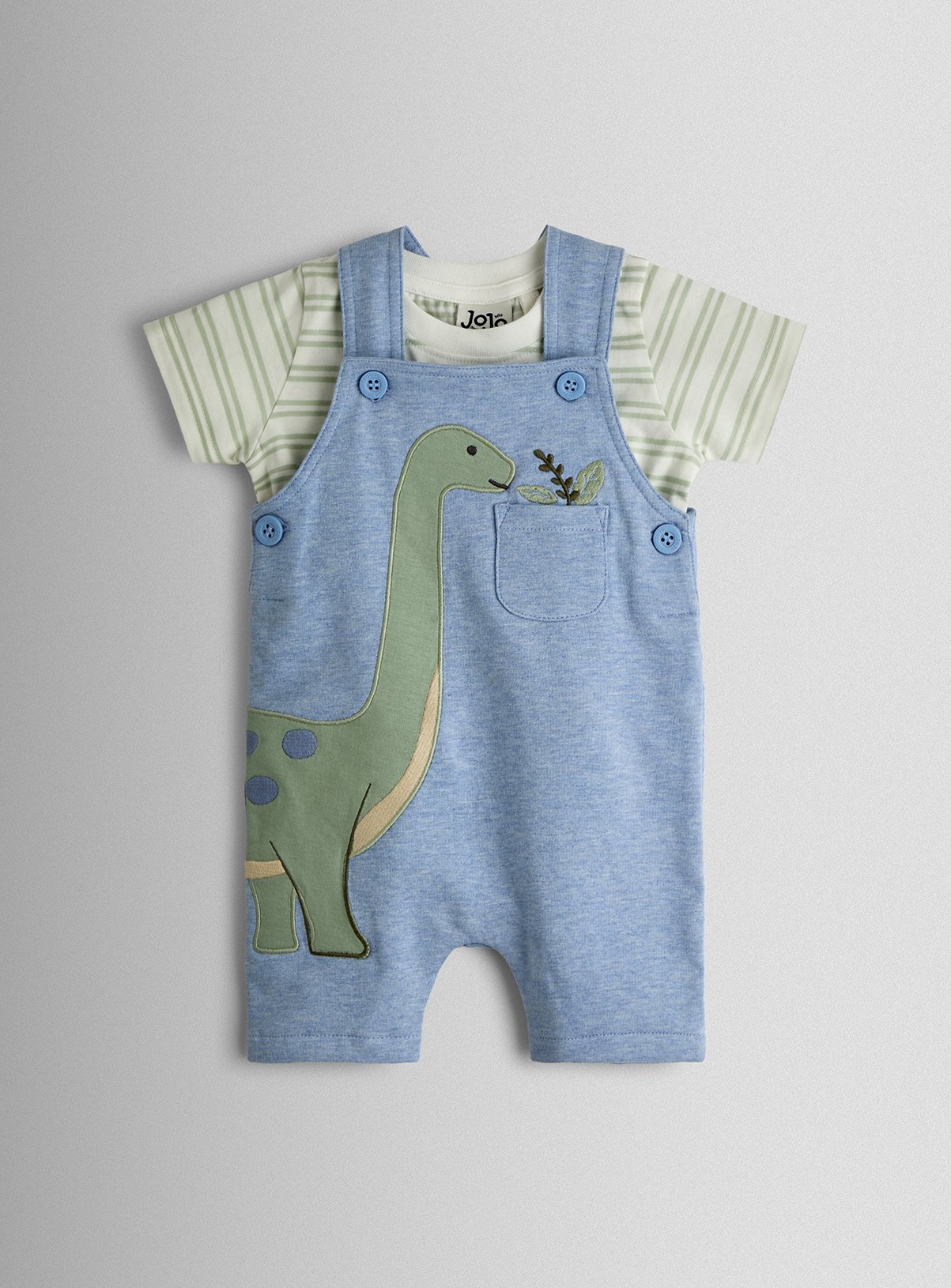 JOJO MAMAN BÉBÉ 2 Piece Dino Applique Dungarees & T Shirt Set 