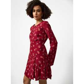 Burgundy Floral Print Waisted Mini Dress
