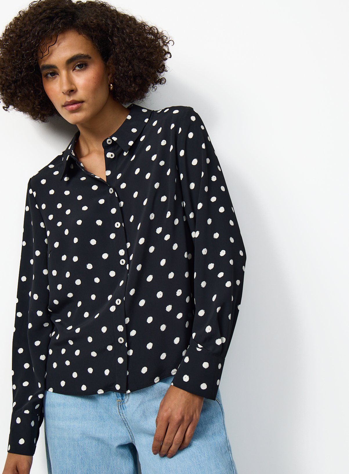 Mono Polka Dot Print Regular Fit Shirt 
