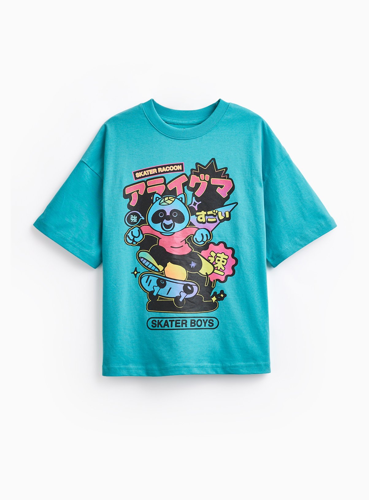 Blue Raccoon Skater Graphic T-Shirt 