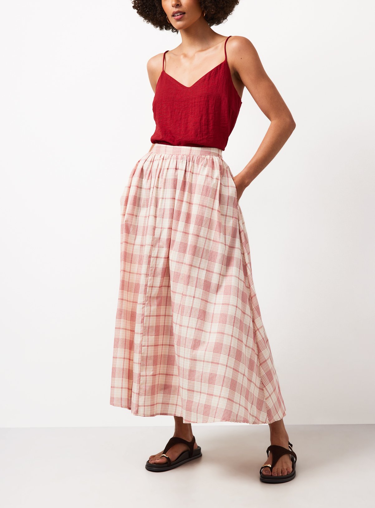 Red Check Print Full Circle Midi Skirt 10
