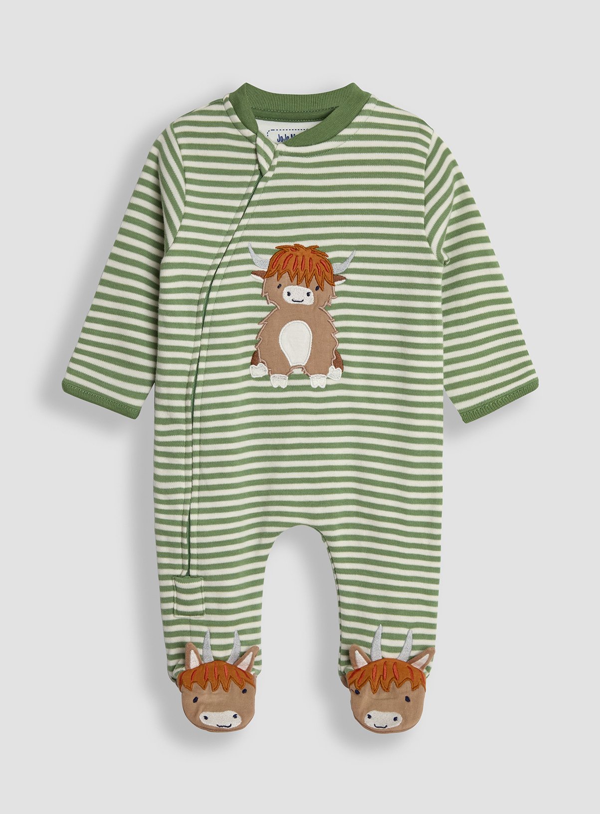 JOJO MAMAN BÉBÉ Highland Cow Applique Zip Sleepsuit 9-12 months