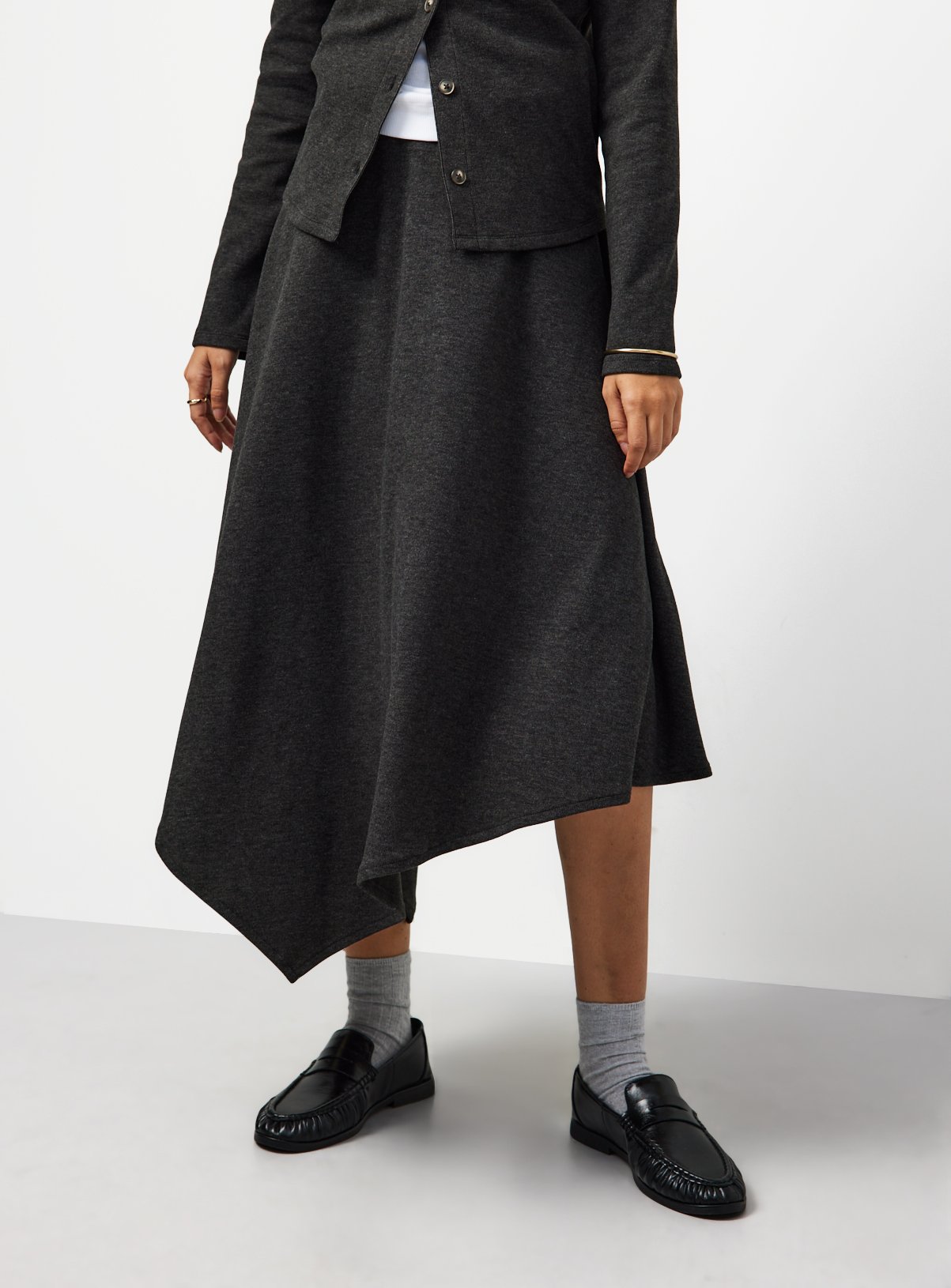 Charcoal Soft Touch Asymmetric Hem Skirt 