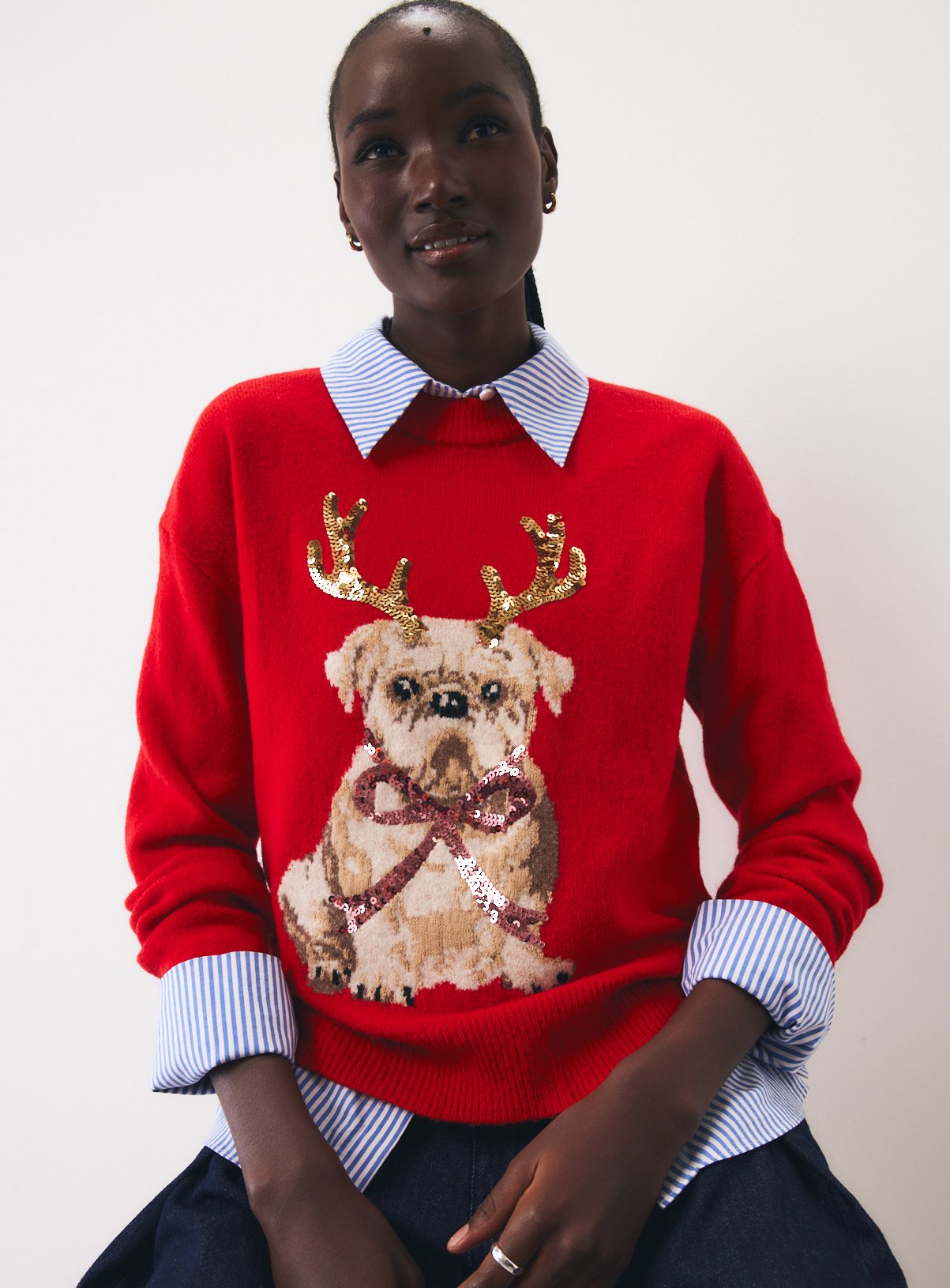 Sequin Bulldog Christmas Jumper 