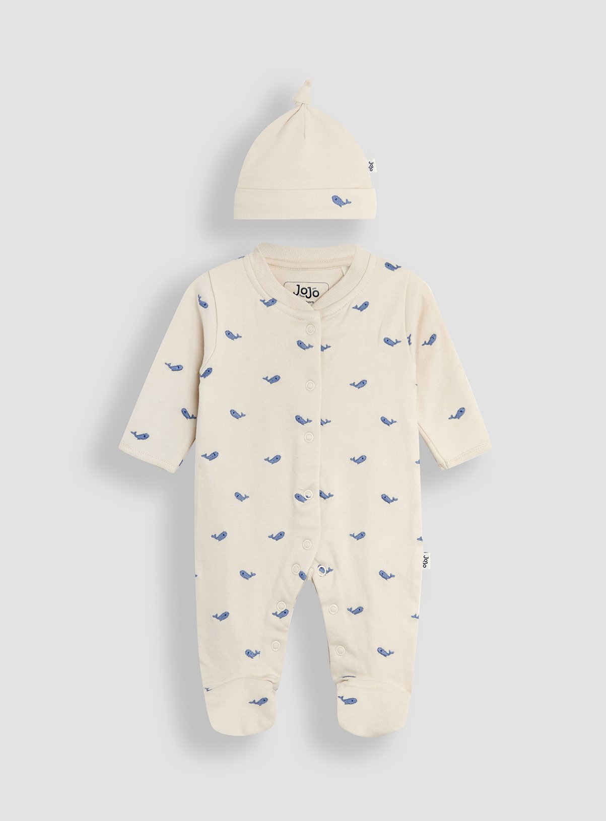JOJO MAMAN BÉBÉ 2 Pack Embroidered Whale Sleepsuit & Hat Set 