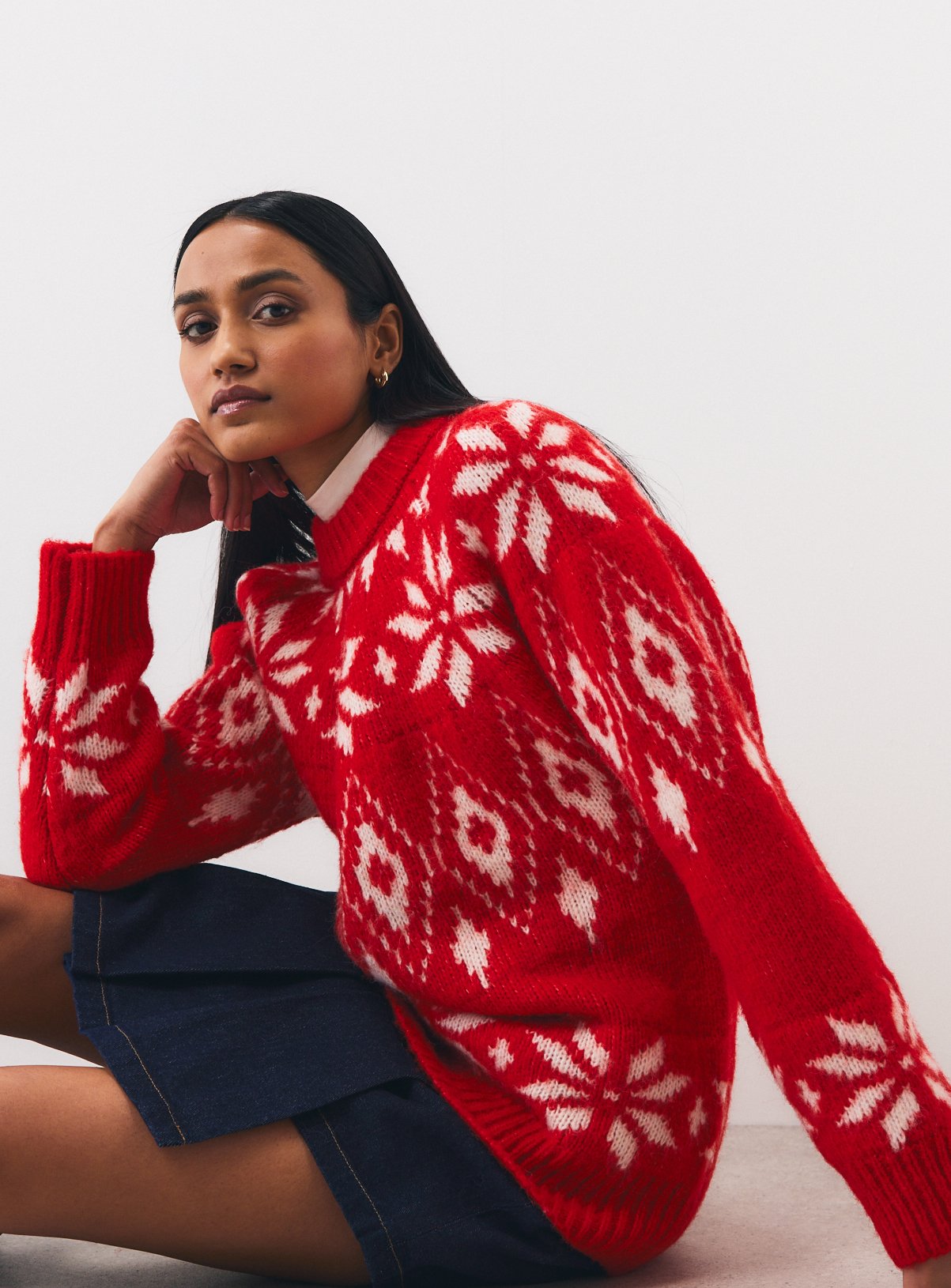 Red Christmas Fairisle Crewneck Jumper 