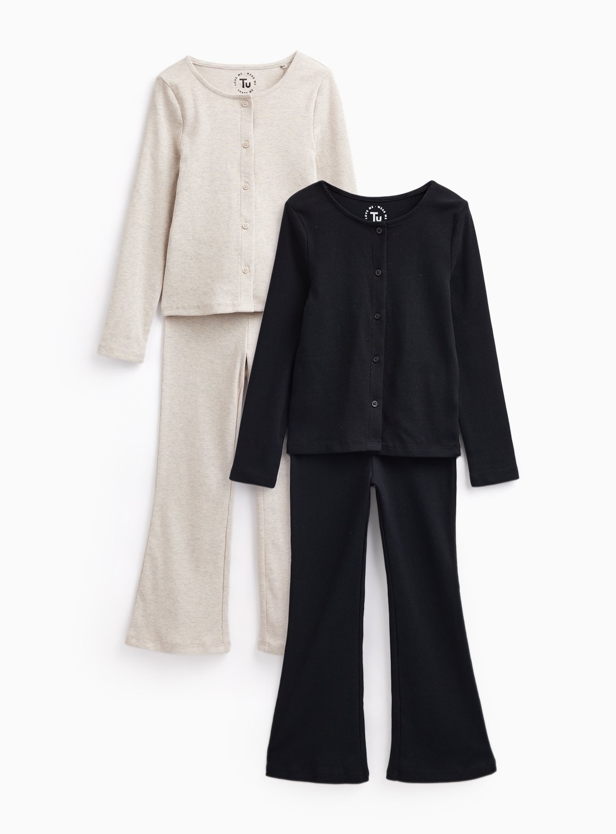 Ribbed Button-Up Top & Bottoms Set 2-Pack 