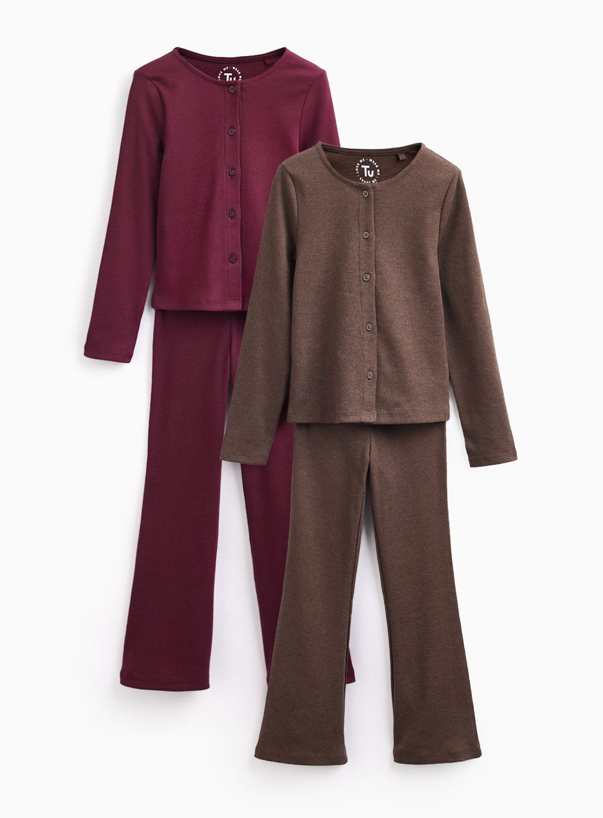 Ribbed Button-Up Top & Bottoms Set 2 Pack 
