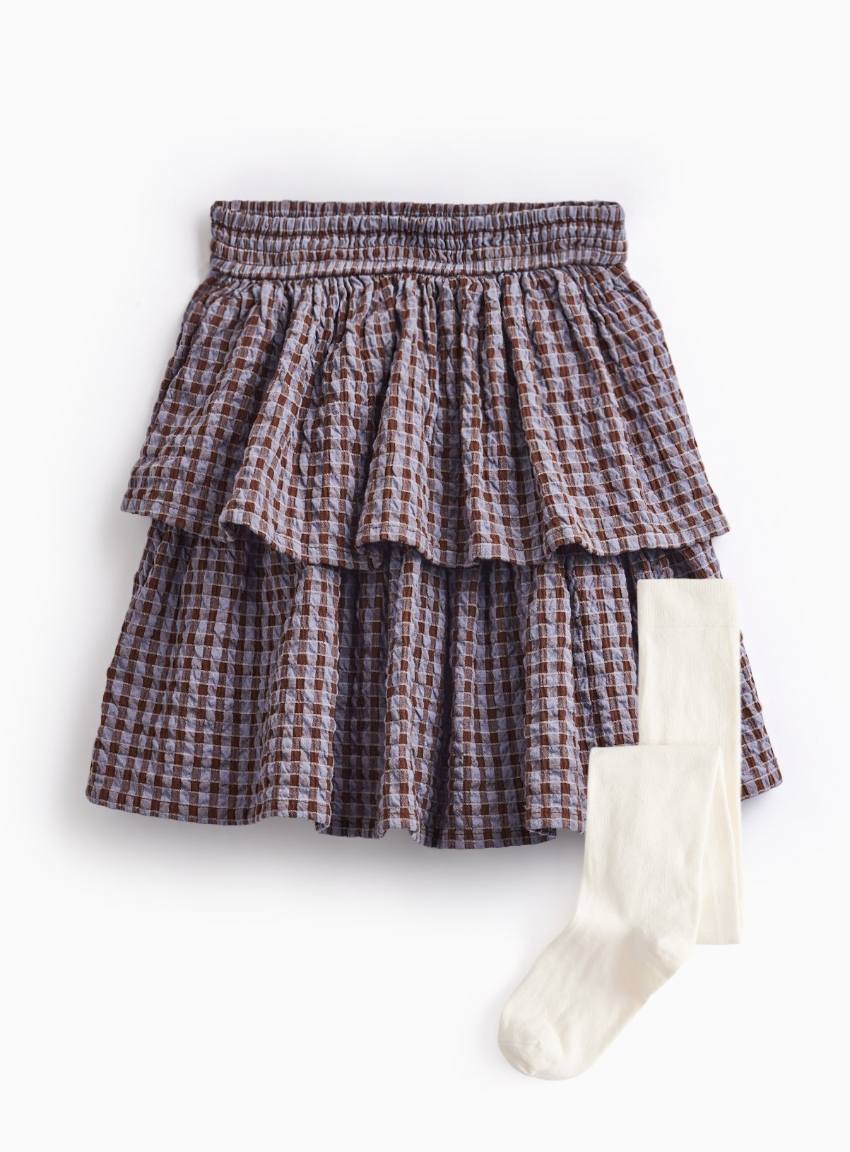 Brown Check Rara Skirt & Tights Set 7-8 years