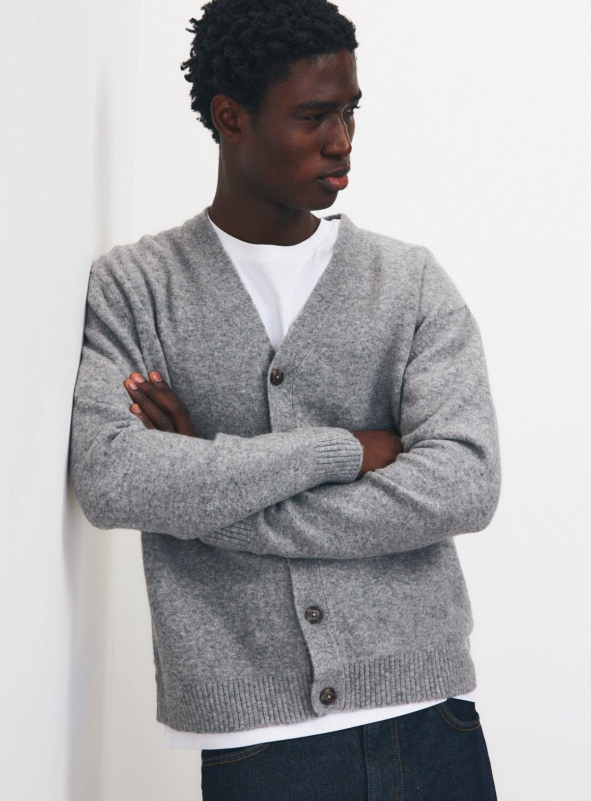 Relaxed V-Front Marl Cardigan 