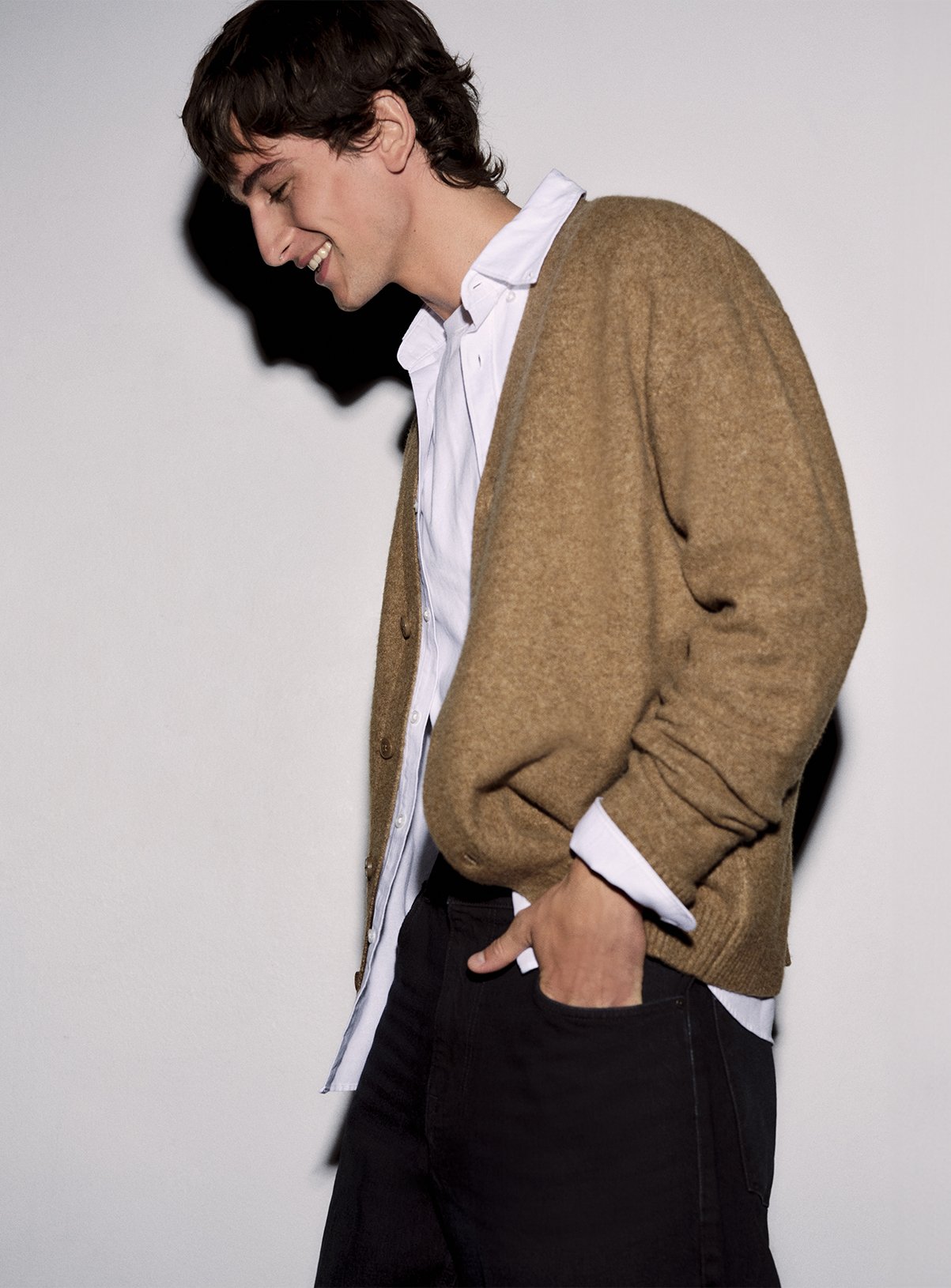 Oatmeal Relaxed V-Front Marl Cardigan 