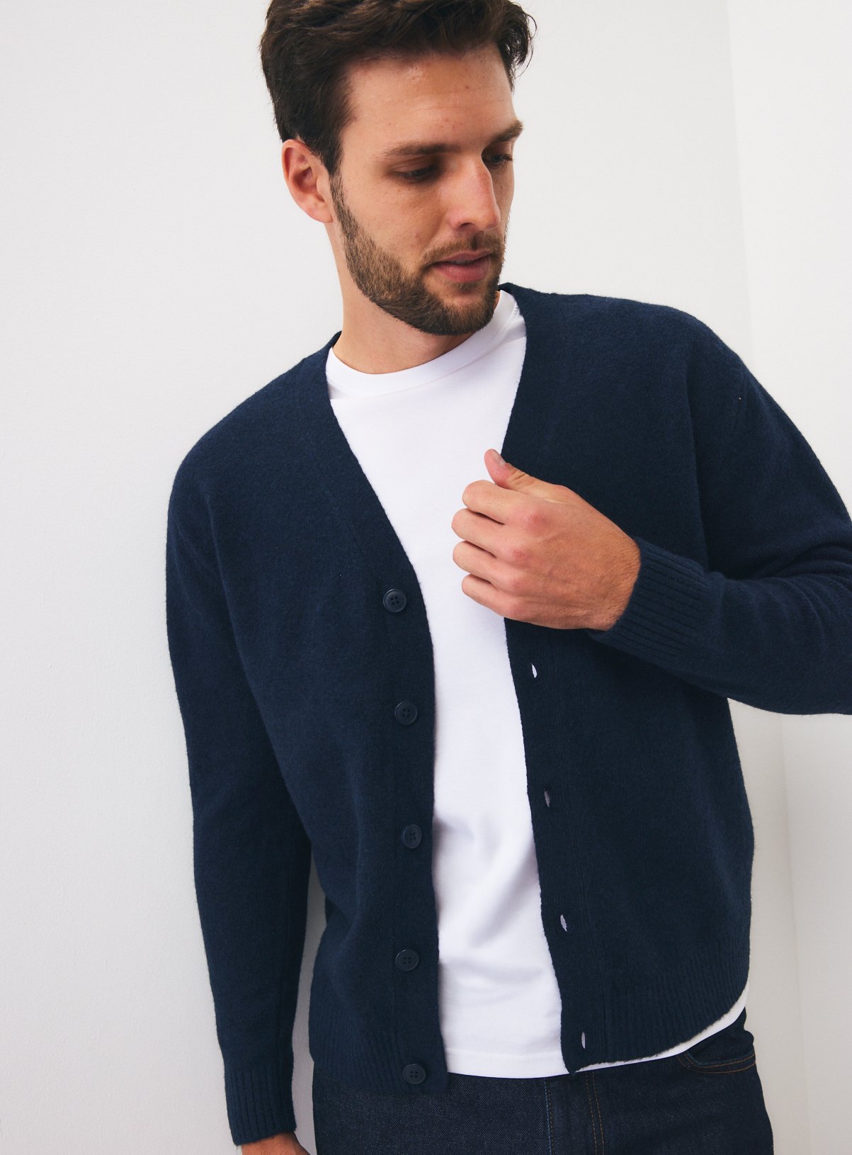 Navy Relaxed V-Neck Marl Cardigan 