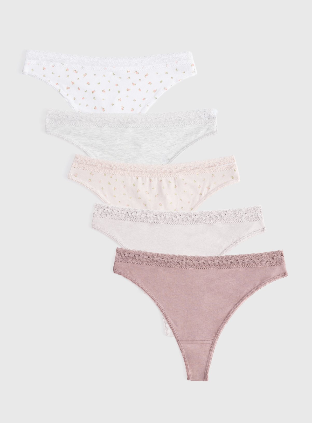 Pink Floral Lace Thongs 5 Pack  