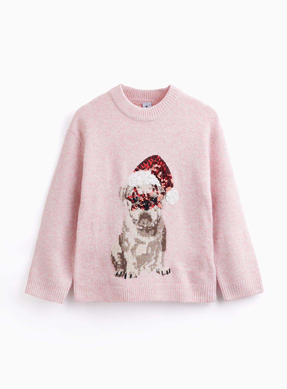 Family Matching Pink Sequin Bulldog Christmas Jumper 7 years