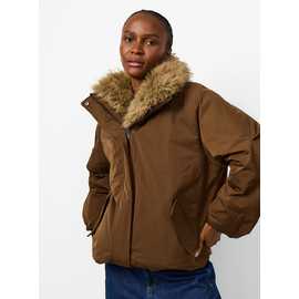 Faux Fur Collar Bomber Jacket