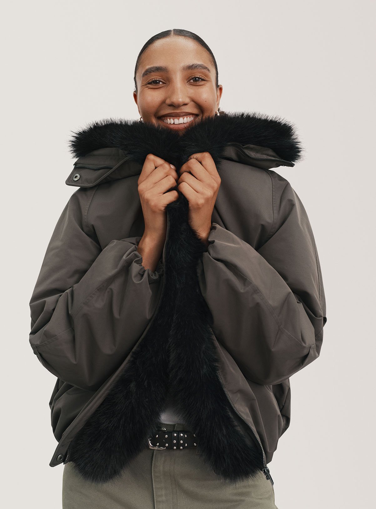Faux Fur Collar Bomber Jacket 