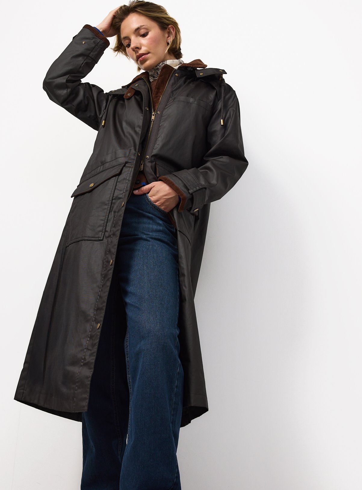 Brown Longline Waxy Shower Resistant Parka 