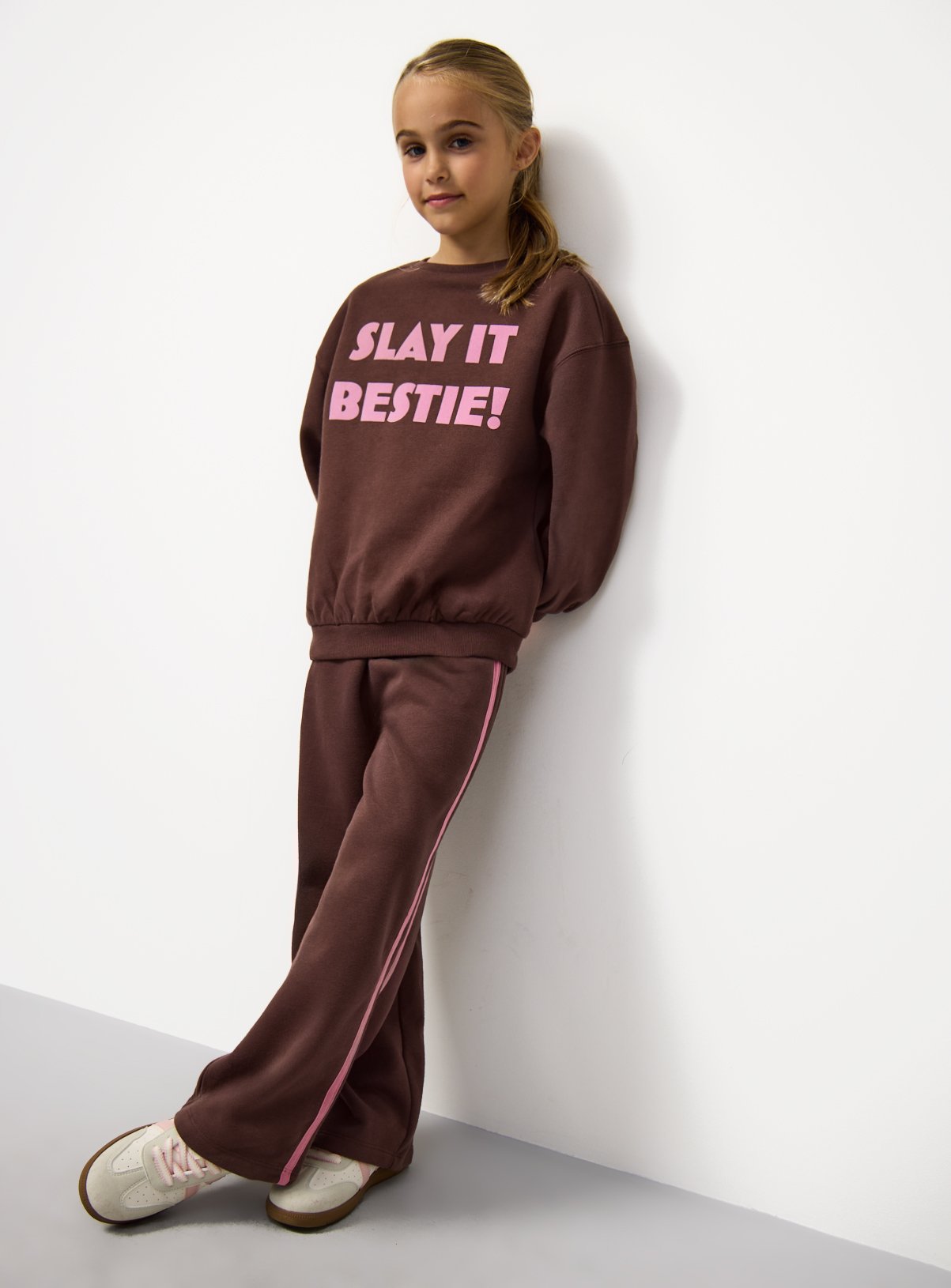 Brown Side Stripe Wide Leg Joggers 10 years