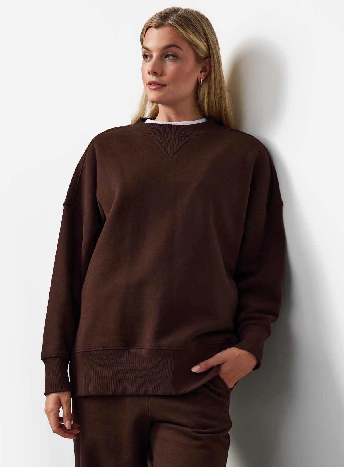 Pure Cotton Longline Crew Neck Sweatshirt 
