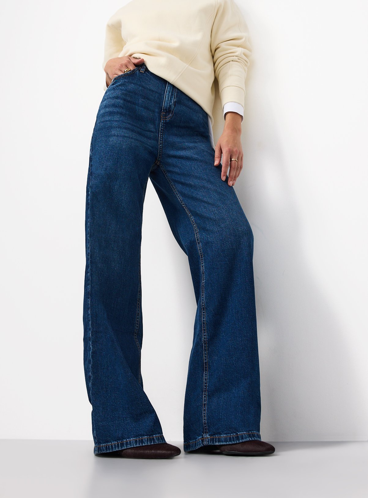 Wide Leg High Rise Denim Jeans 