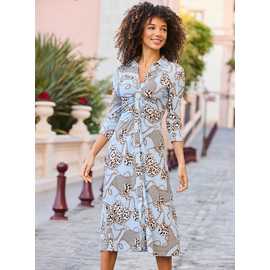 SOSANDAR Blue Wow Print Ruched Front Shirt Dress