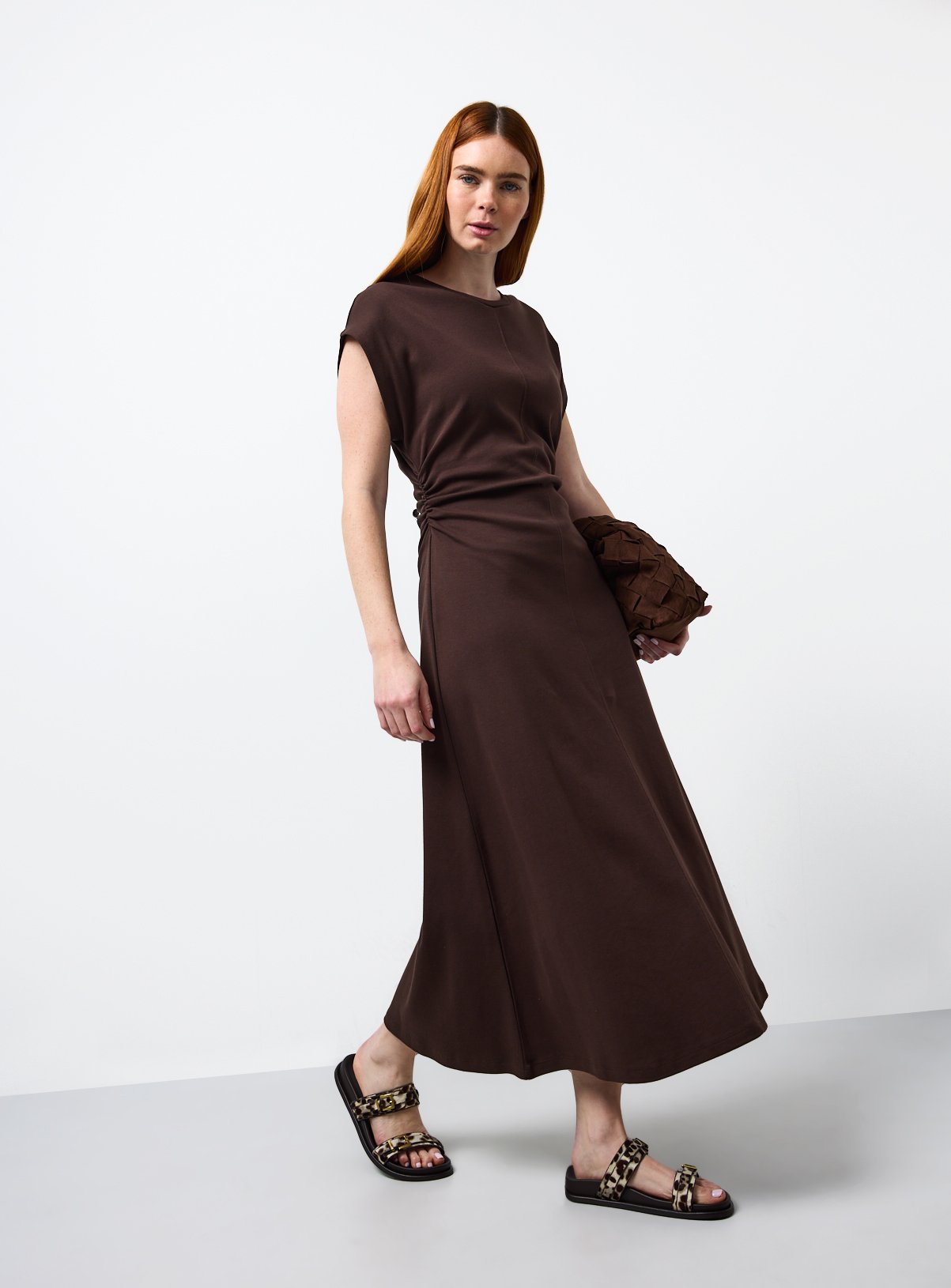 Brown Jersey Fabric Cinched Column Dress 12