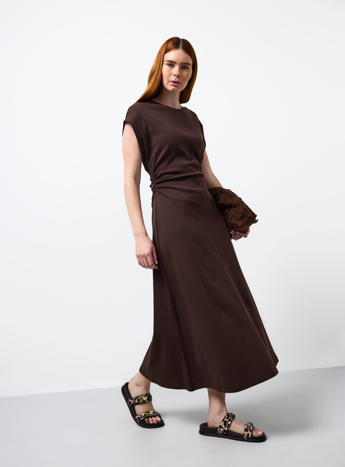 Brown Jersey Fabric Cinched Column Dress 18