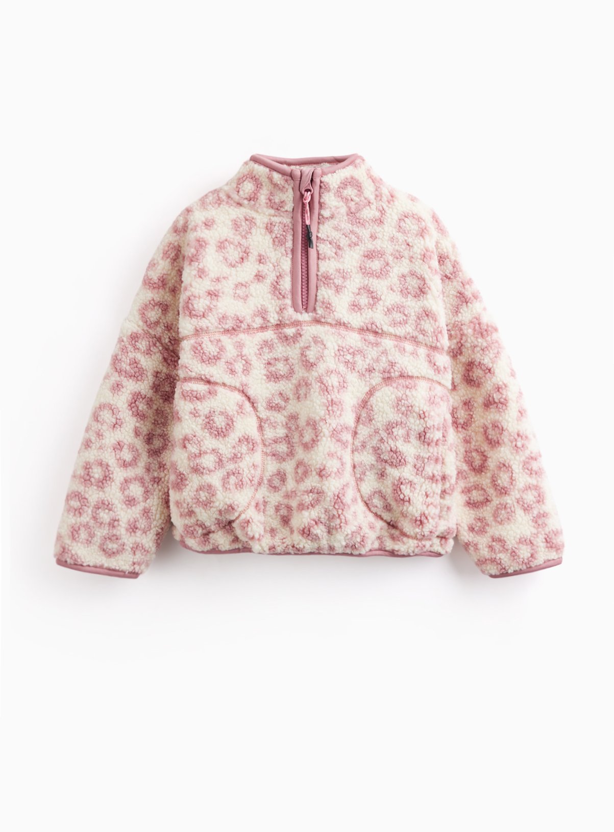 Cream & Pink Animal Print Borg Quarter-Zip Fleece 