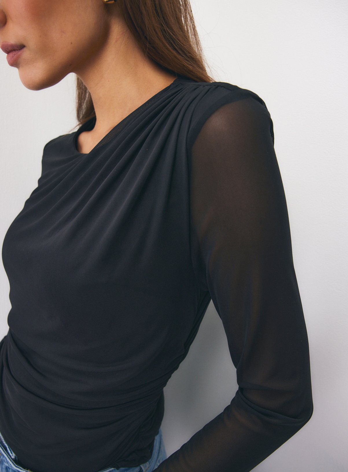 Crewneck Draped Mesh Top 