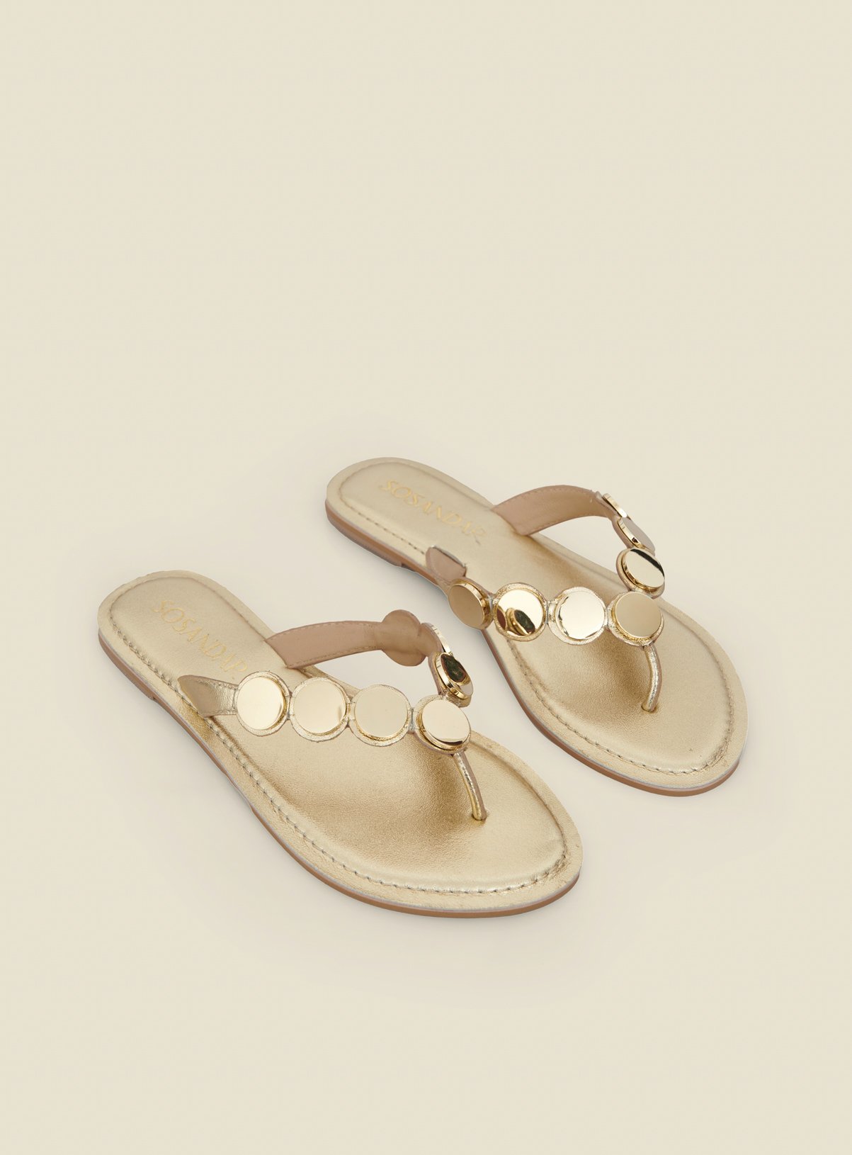 SOSANDAR Gold Premium Leather Flip Flops 