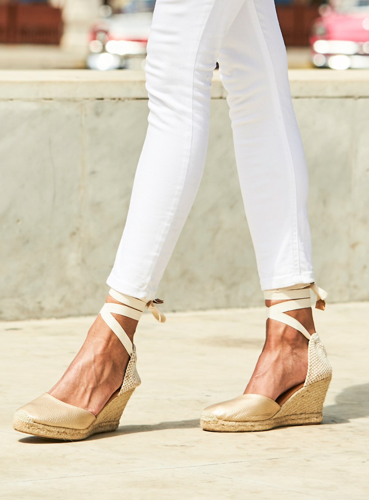 SOSANDAR Perla Gold Leather Valenciana Wedge Espadrille 